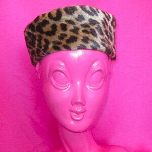 1950s vintage leopard pillbox hat jackie o 1960s pin up faux fur